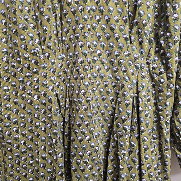 Anthropologie Corduroy Abs Vegan Leather Green Patterned Shirt Pockets Dress - Picture 9 of 13